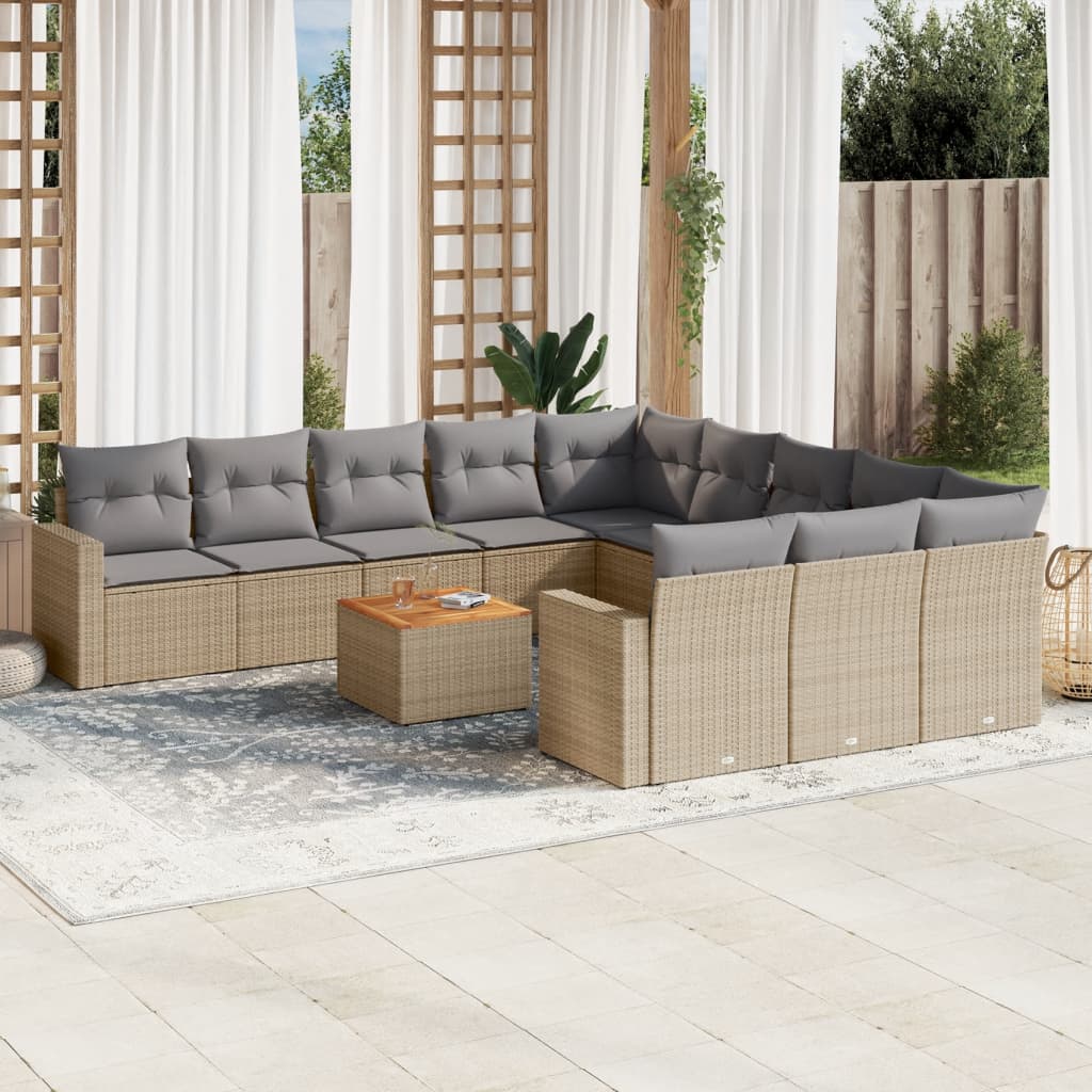 Set Divano da Giardino 12 pz con Cuscini Beige Misto Polyrattan - homemem39