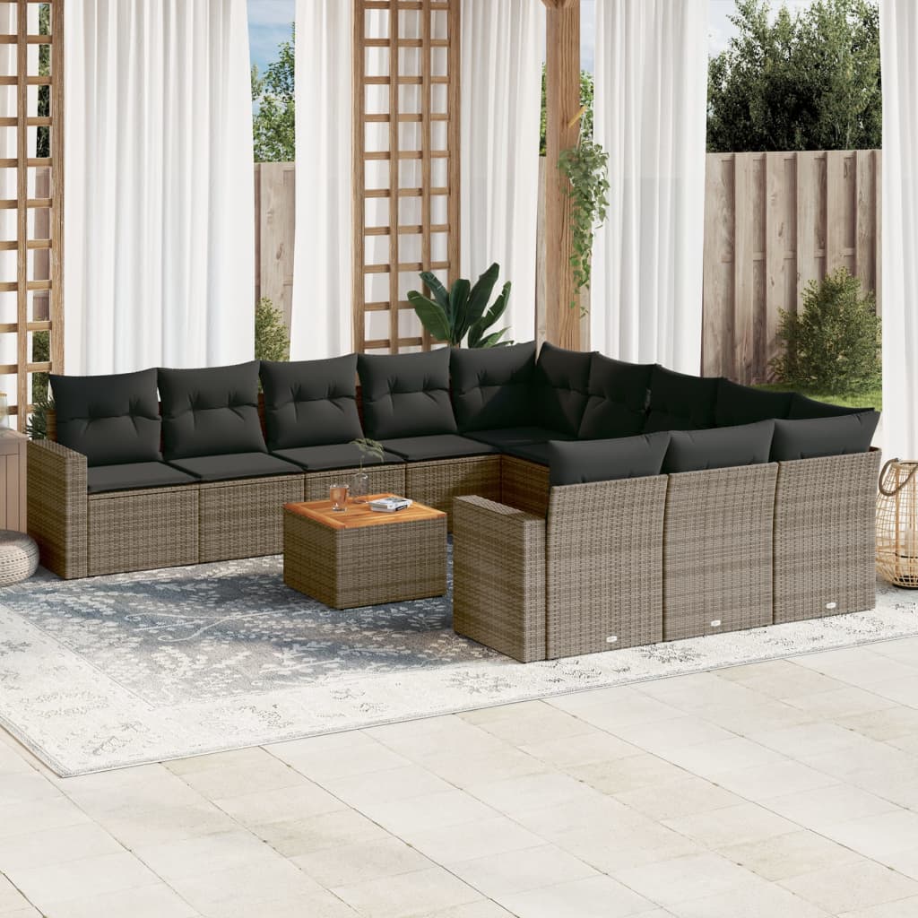 Set Divani da Giardino 12 pz con Cuscini Grigio in Polyrattan | homemem39