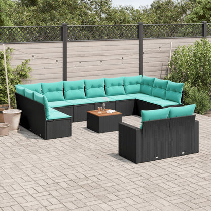 Set Divani da Giardino 13pz con Cuscini Nero in Polyrattan | homemem39