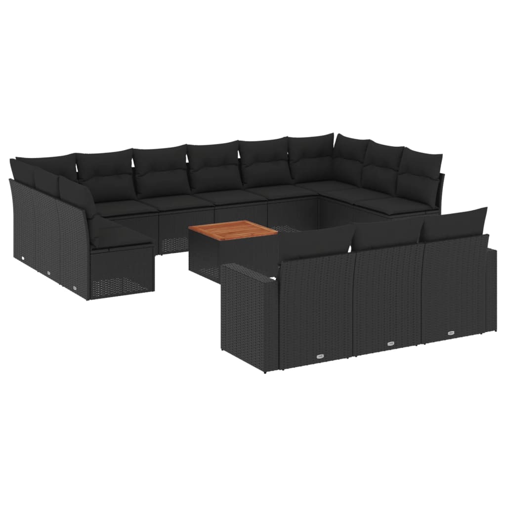 Set Divani da Giardino 14pz con Cuscini in Polyrattan Nero | homemem39