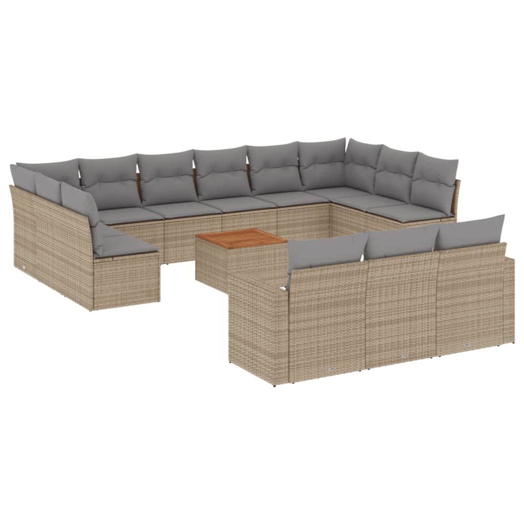 Set Divano da Giardino 14 pz con Cuscini Beige Misto Polyrattan | homemem39
