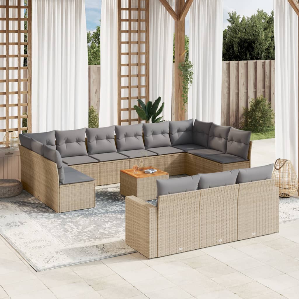 Set Divano da Giardino 14 pz con Cuscini Beige Misto Polyrattan - homemem39