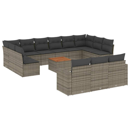 Set Divani da Giardino 14pz con Cuscini in Polyrattan Grigio | homemem39