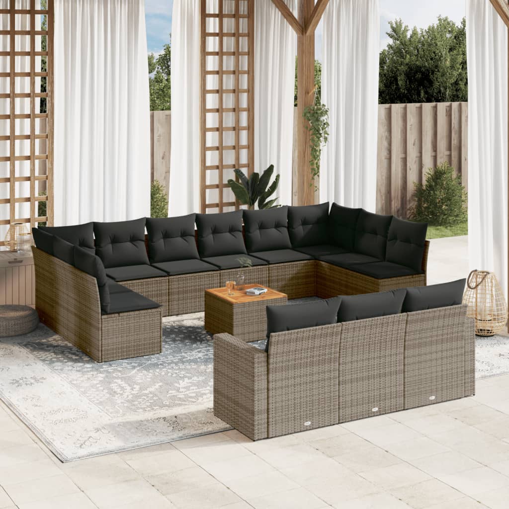 Set Divani da Giardino 14pz con Cuscini in Polyrattan Grigio | homemem39