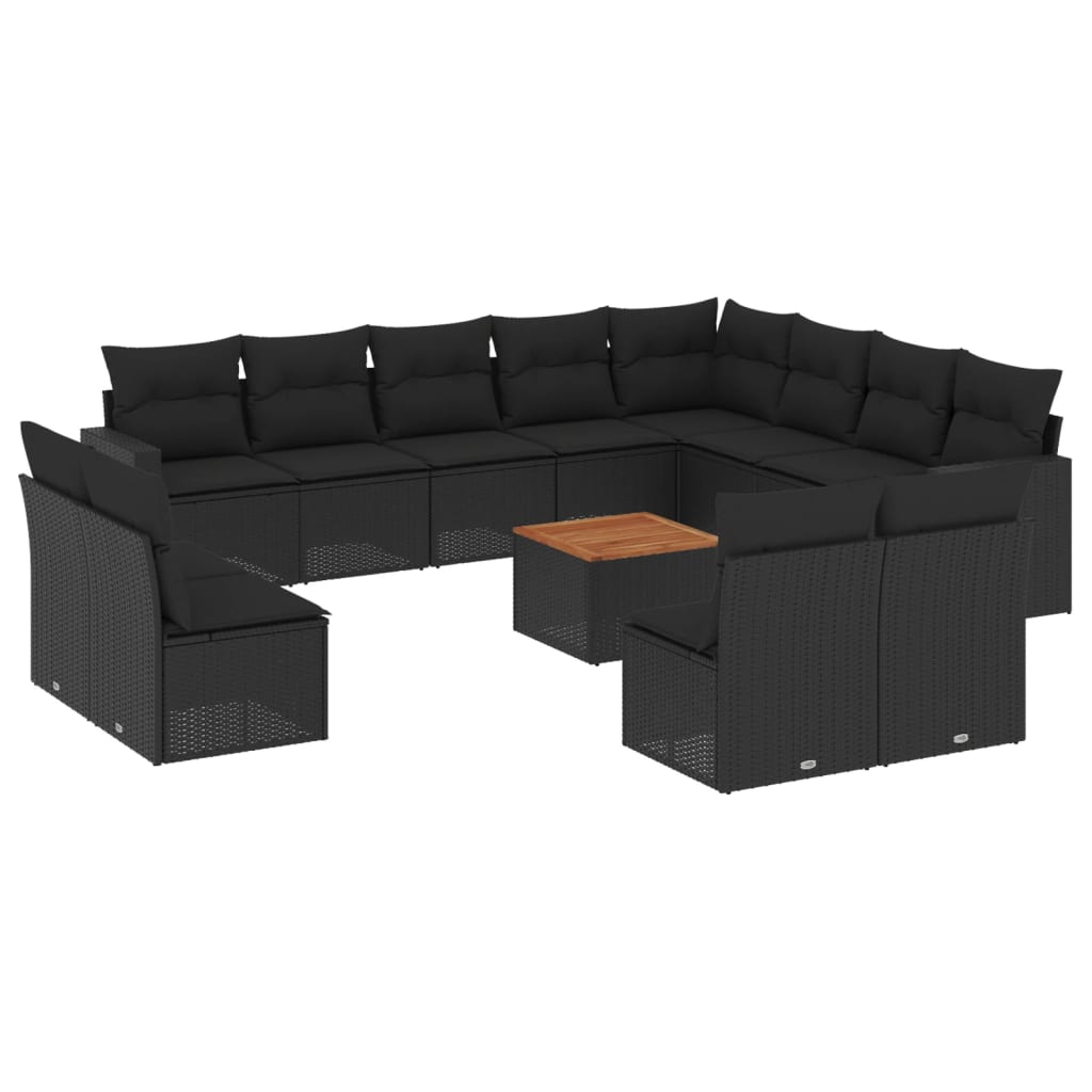 Set Divani da Giardino 13pz con Cuscini Nero in Polyrattan | homemem39