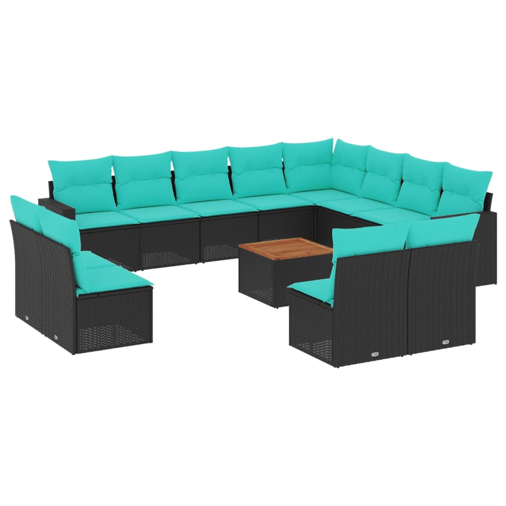 Set Divani da Giardino 13pz con Cuscini Nero in Polyrattan | homemem39
