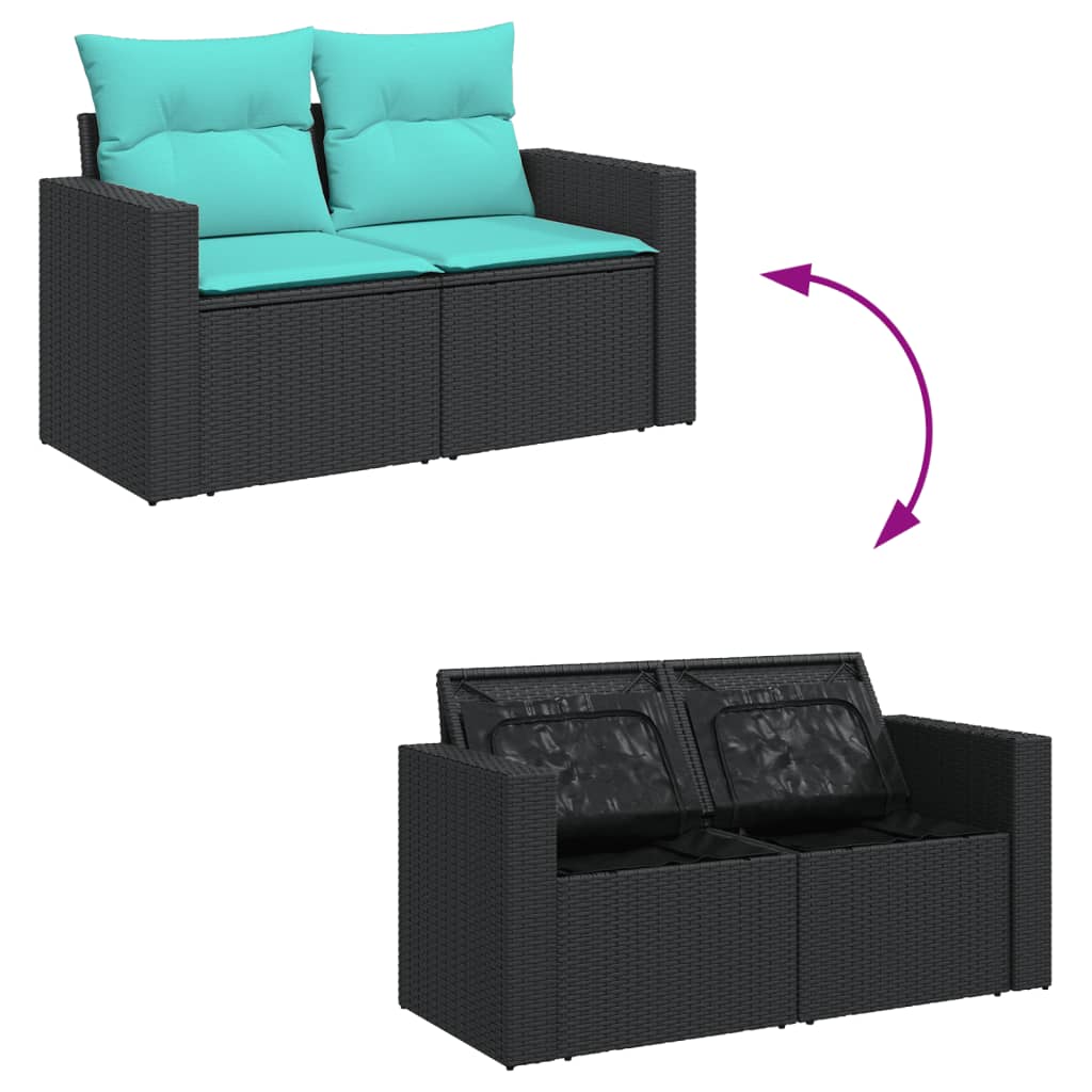 Set Divani da Giardino 13pz con Cuscini Nero in Polyrattan | homemem39
