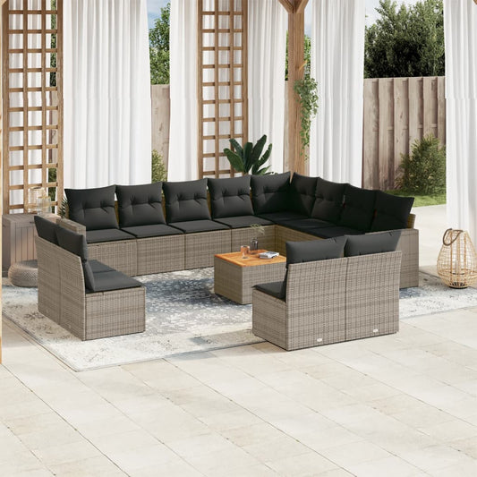Set Divani da Giardino 13 pz con Cuscini Grigio in Polyrattan | homemem39