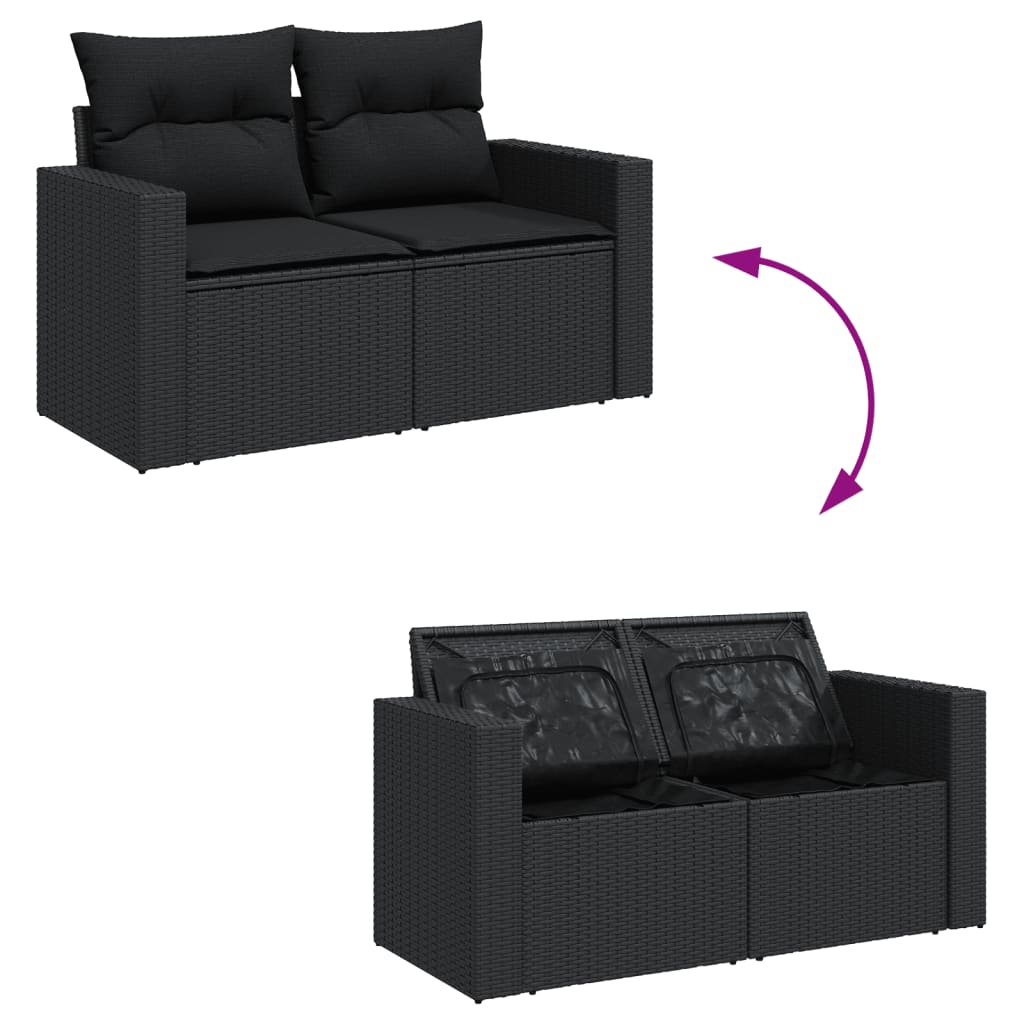 Set Divani da Giardino 12 pz con Cuscini Nero in Polyrattan - homemem39