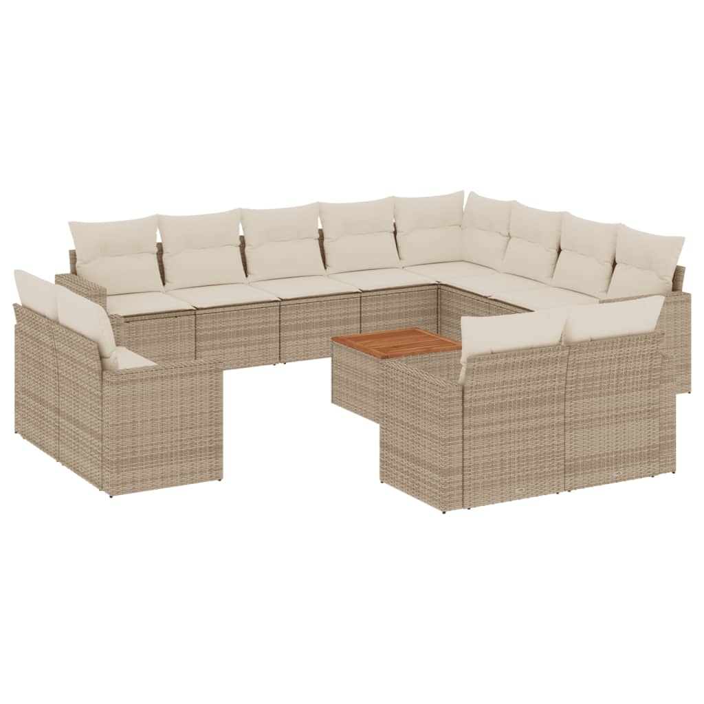 Set Divano da Giardino 13 pz con Cuscini Beige in Polyrattan - homemem39