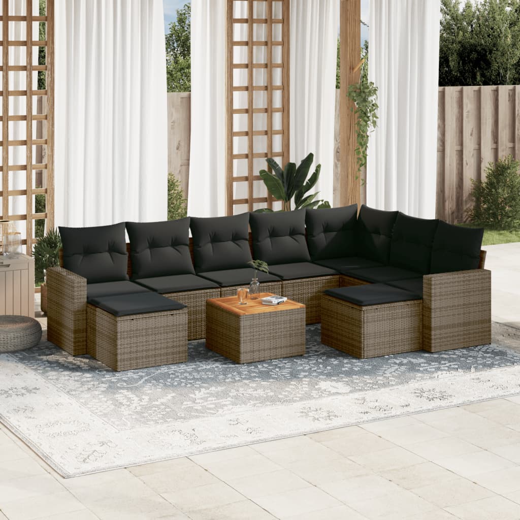 Set Divano da Giardino 10 pz con Cuscini Grigio in Polyrattan - homemem39