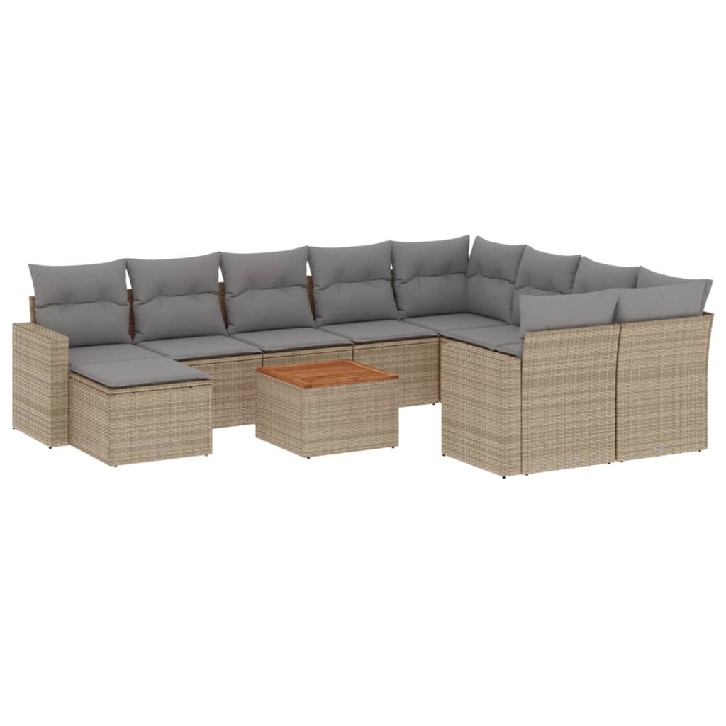 Set Divano da Giardino 11 pz con Cuscini Beige Misto Polyrattan - homemem39