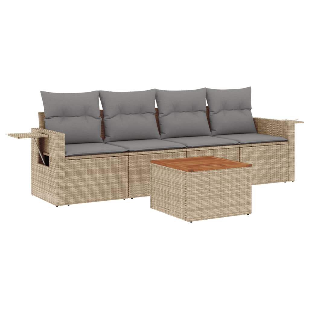 Set Divano da Giardino 5 pz con Cuscini Beige Misto Polyrattan - homemem39