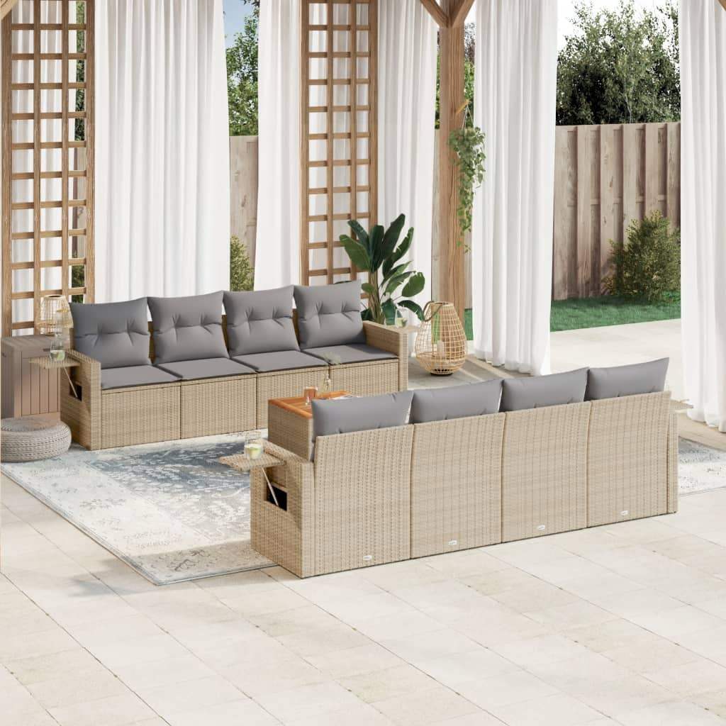Set Divano da Giardino 9 pz con Cuscini Beige Misto Polyrattan - homemem39