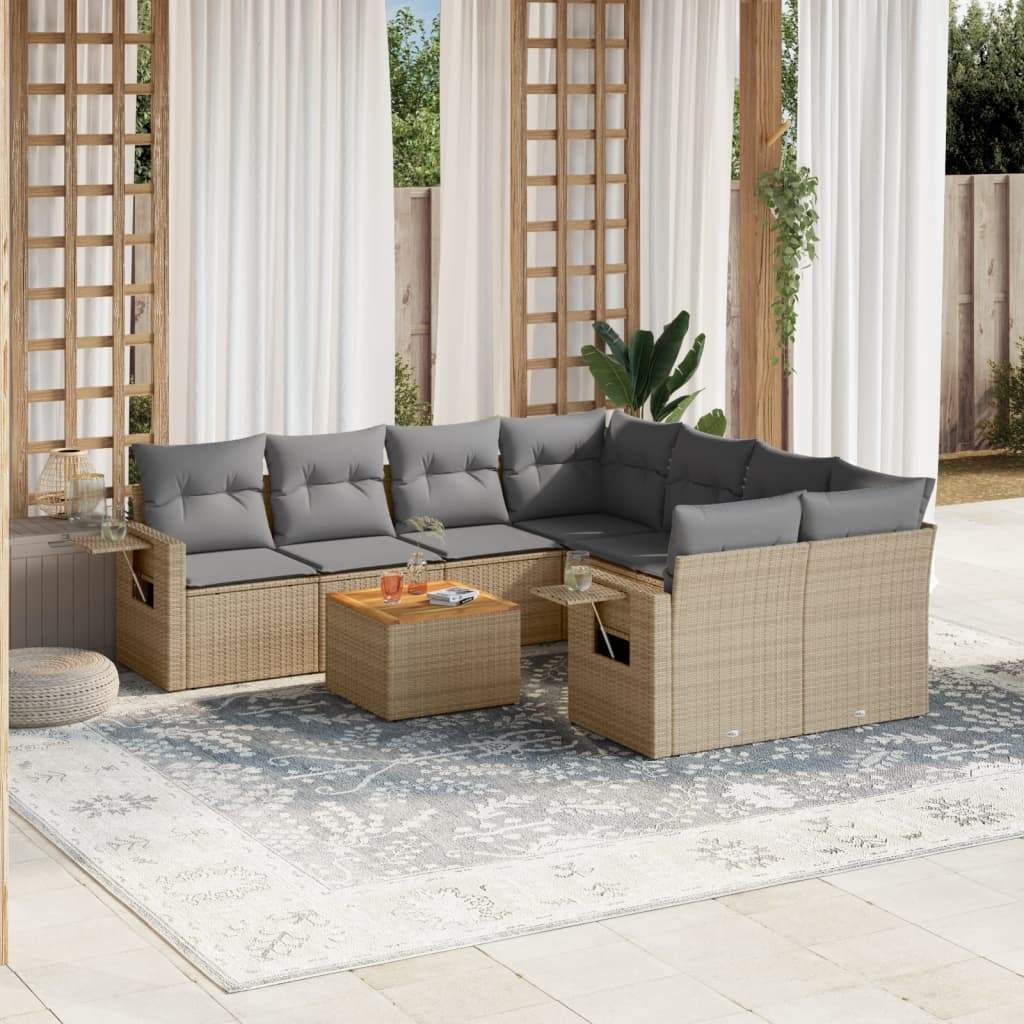 Set Divano da Giardino 9 pz con Cuscini Beige Misto Polyrattan - homemem39