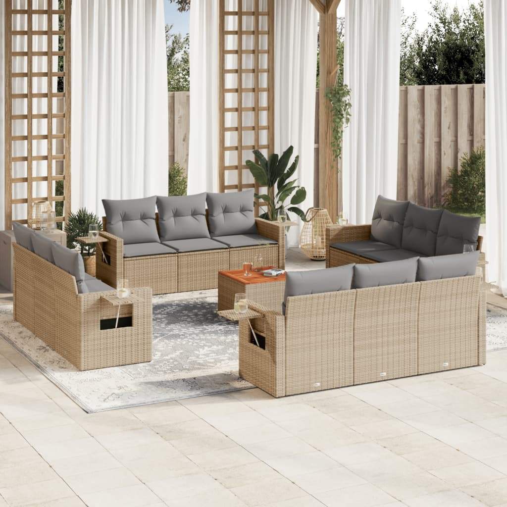 Set Divano da Giardino 13 pz con Cuscini Beige Misto Polyrattan - homemem39