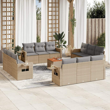 Set Divano da Giardino 13 pz con Cuscini Beige Misto Polyrattan - homemem39