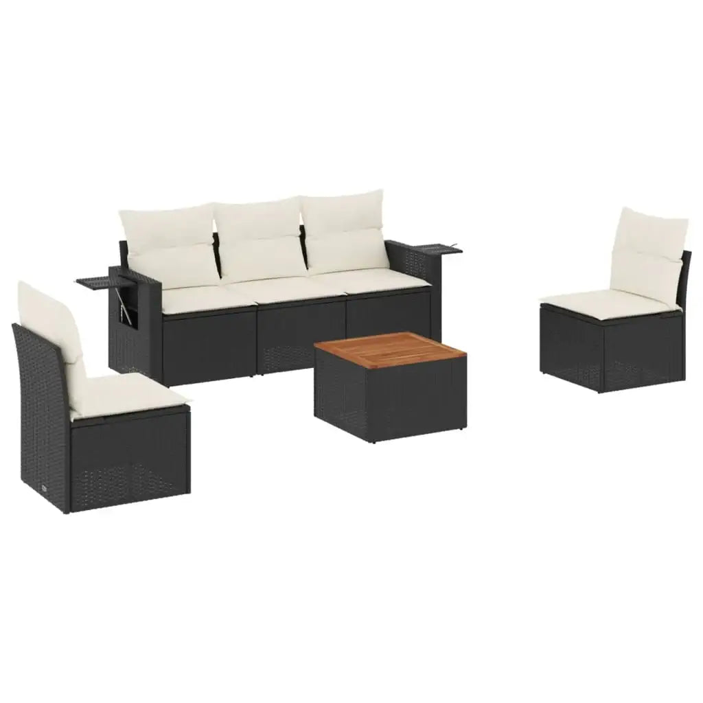 Set Divano da Giardino 6 pz con Cuscini Nero in Polyrattan - homemem39