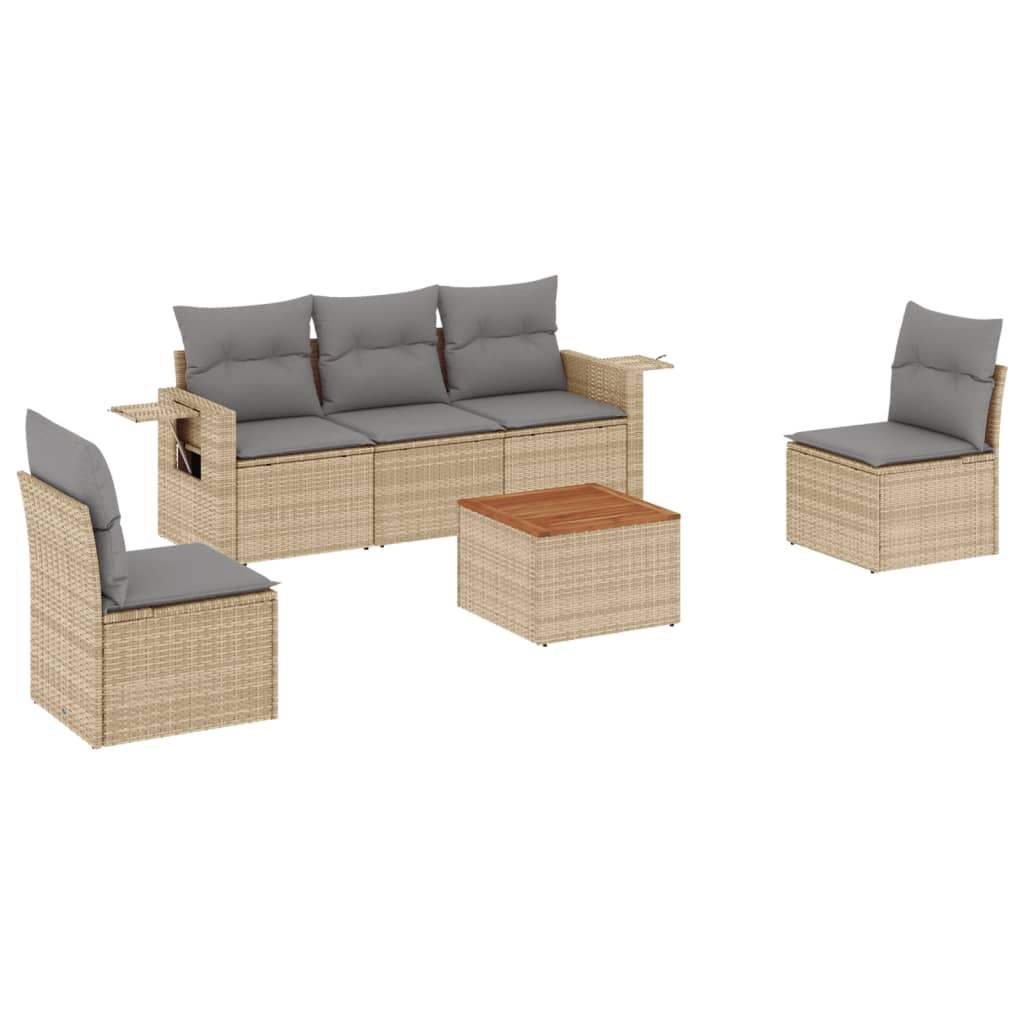 Set Divano da Giardino 6 pz con Cuscini Beige Misto Polyrattan - homemem39