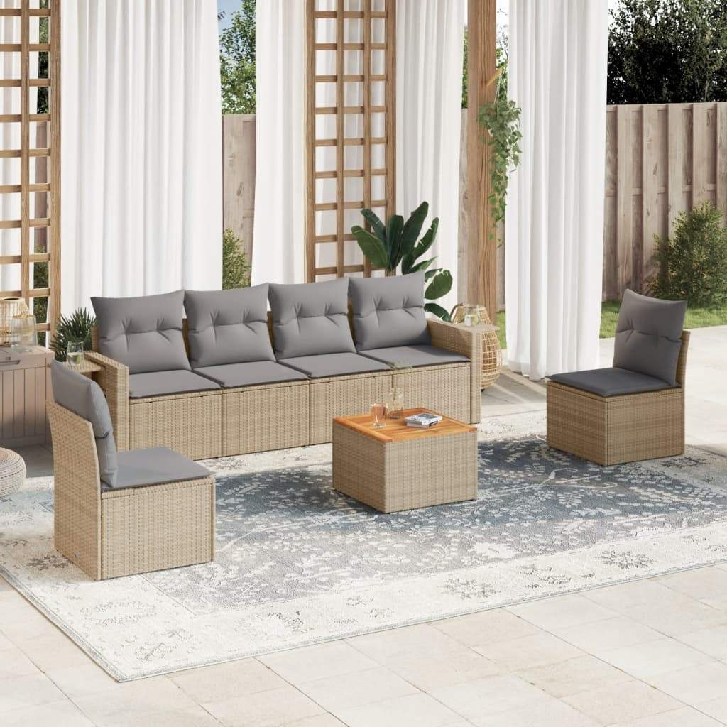 Set Divano da Giardino 7 pz con Cuscini Beige Misto Polyrattan - homemem39