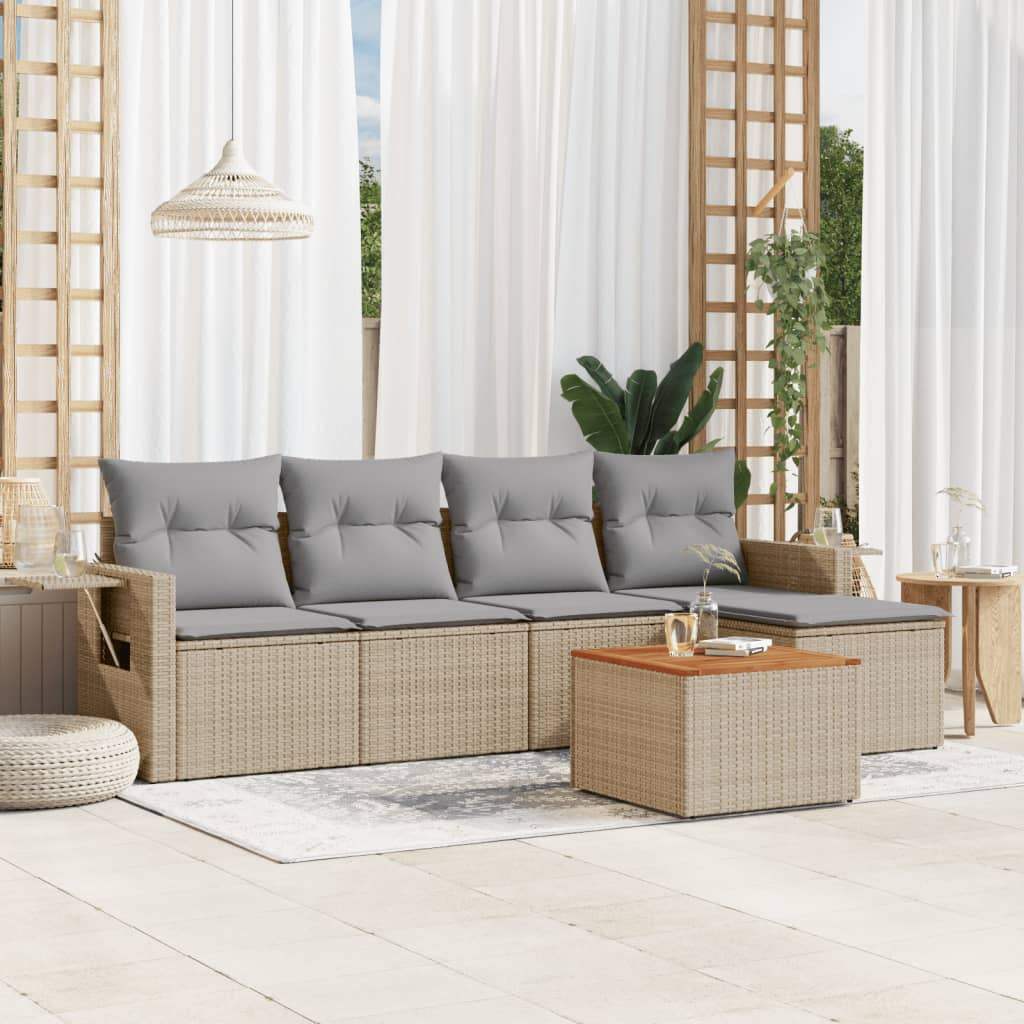 Set Divano da Giardino 6 pz con Cuscini Beige Misto Polyrattan - homemem39