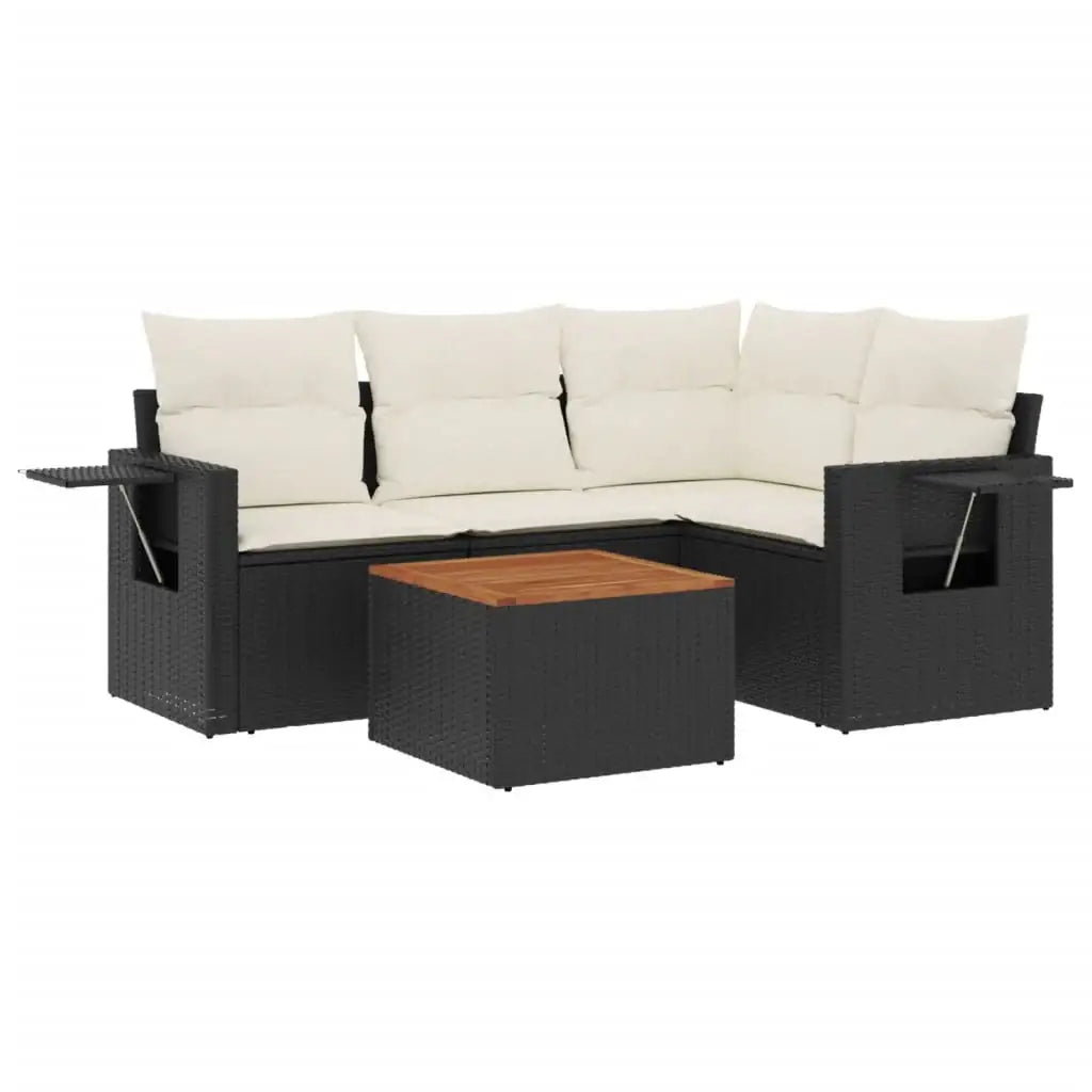 Set Divani da Giardino 5 pz con Cuscini in Polyrattan Nero - homemem39
