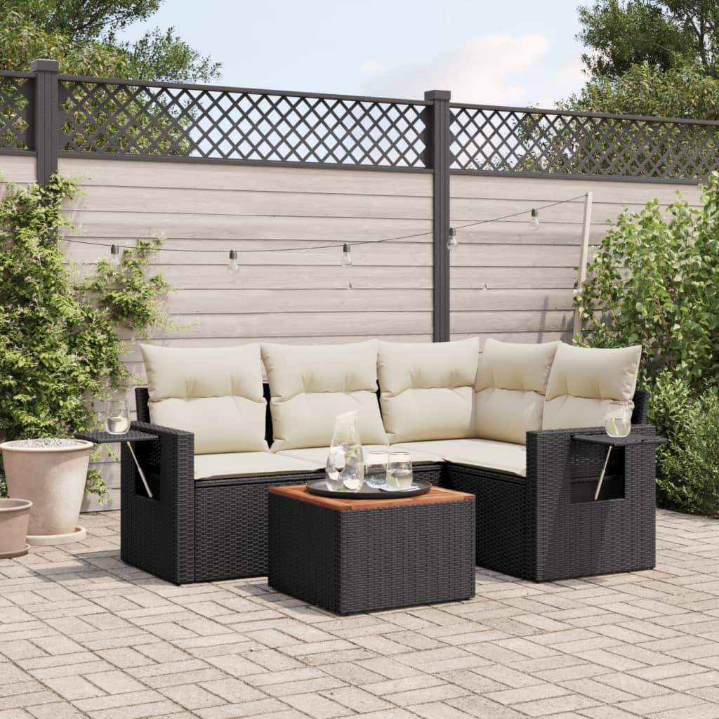 Set Divani da Giardino 5 pz con Cuscini in Polyrattan Nero - homemem39