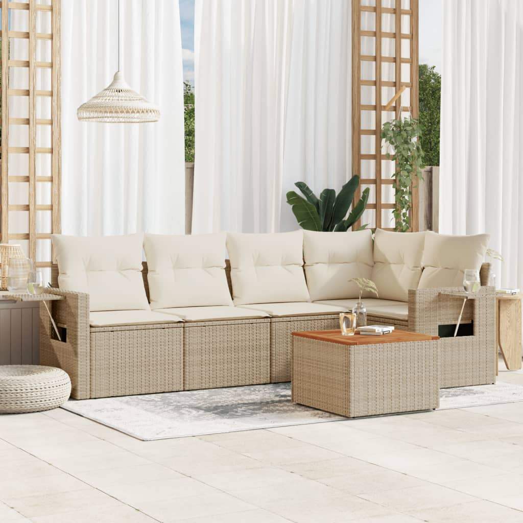 Set Divano da Giardino 6 pz con Cuscini Beige in Polyrattan - homemem39