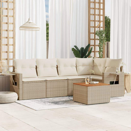 Set Divano da Giardino 6 pz con Cuscini Beige in Polyrattan - homemem39