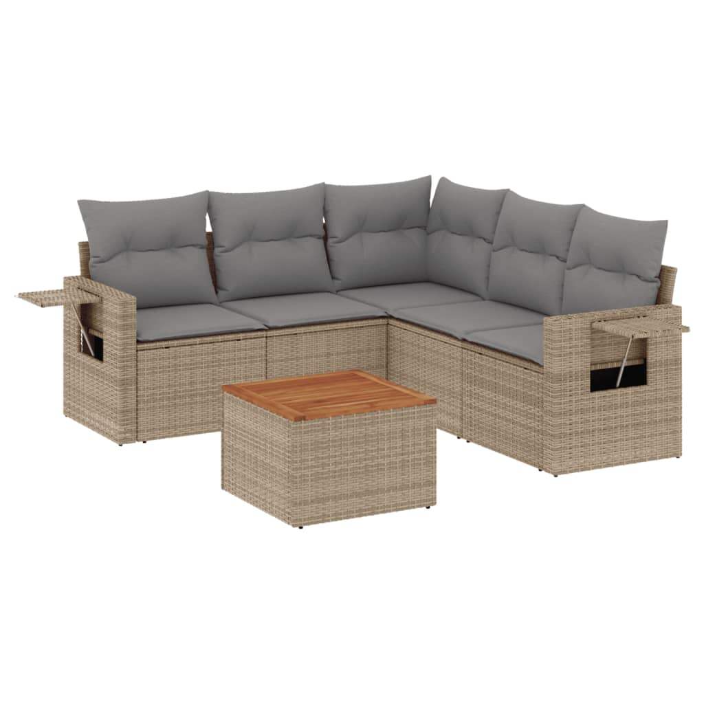 Set Divano da Giardino 6 pz con Cuscini Beige Misto Polyrattan - homemem39