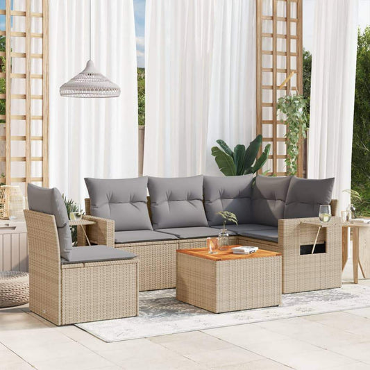 Set Divano da Giardino 6 pz con Cuscini Beige Misto Polyrattan - homemem39