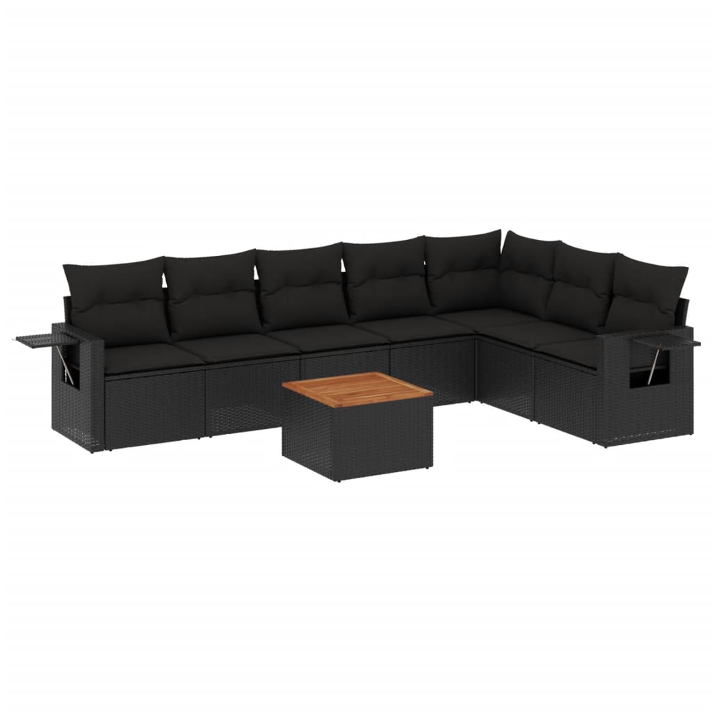 Set Divani da Giardino con Cuscini 8 pz Nero in Polyrattan | homemem39