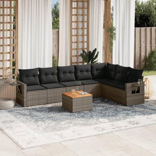 Set Divano da Giardino 8 pz con Cuscini Grigio in Polyrattan | homemem39