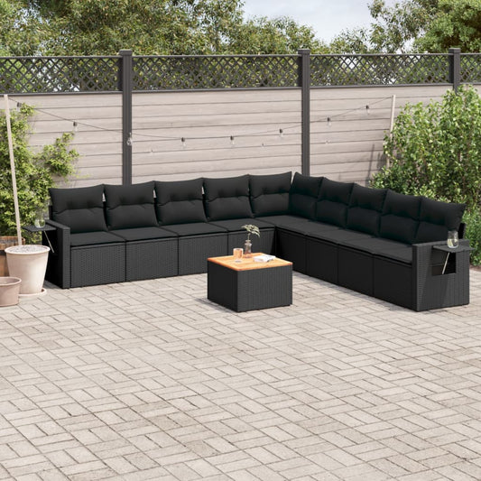 Set Divani da Giardino 10pz con Cuscini in Polyrattan Nero | homemem39