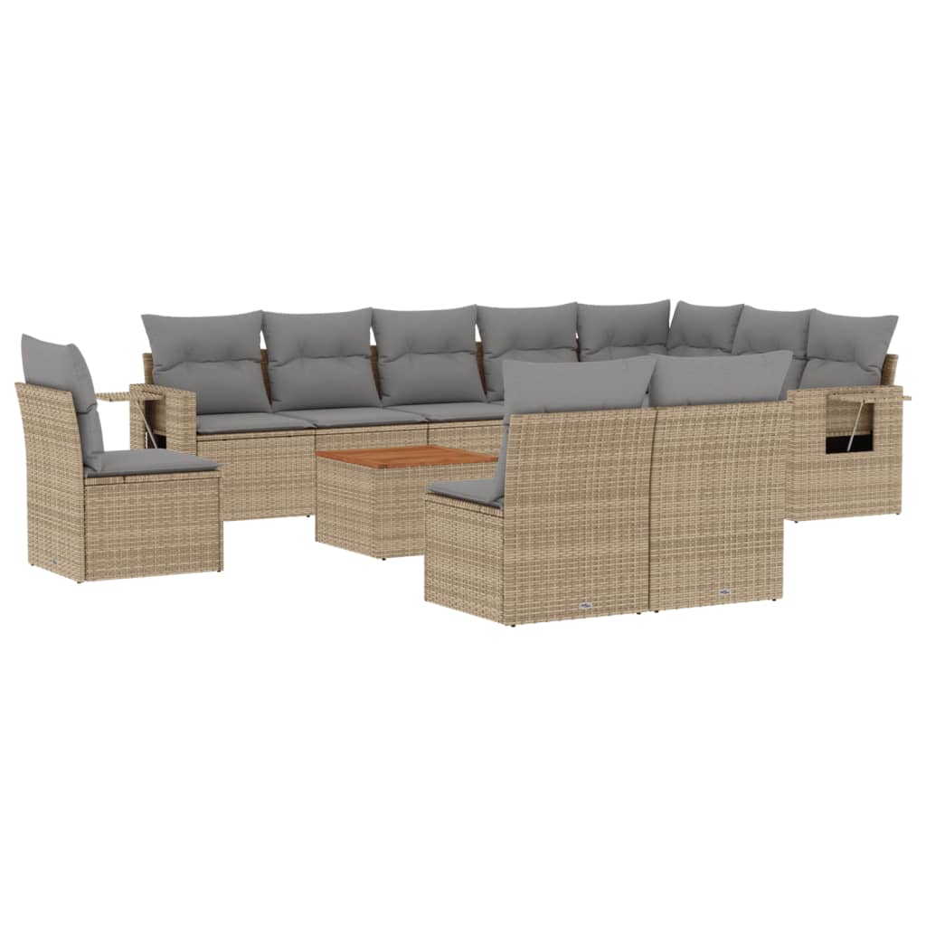 Set Divano da Giardino 11 pz con Cuscini Beige Misto Polyrattan