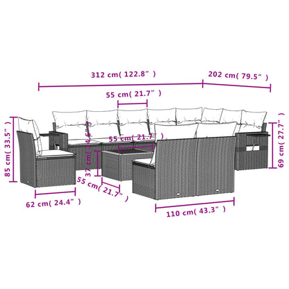 Set Divani da Giardino 11 pz con Cuscini in Polyrattan Grigio | homemem39