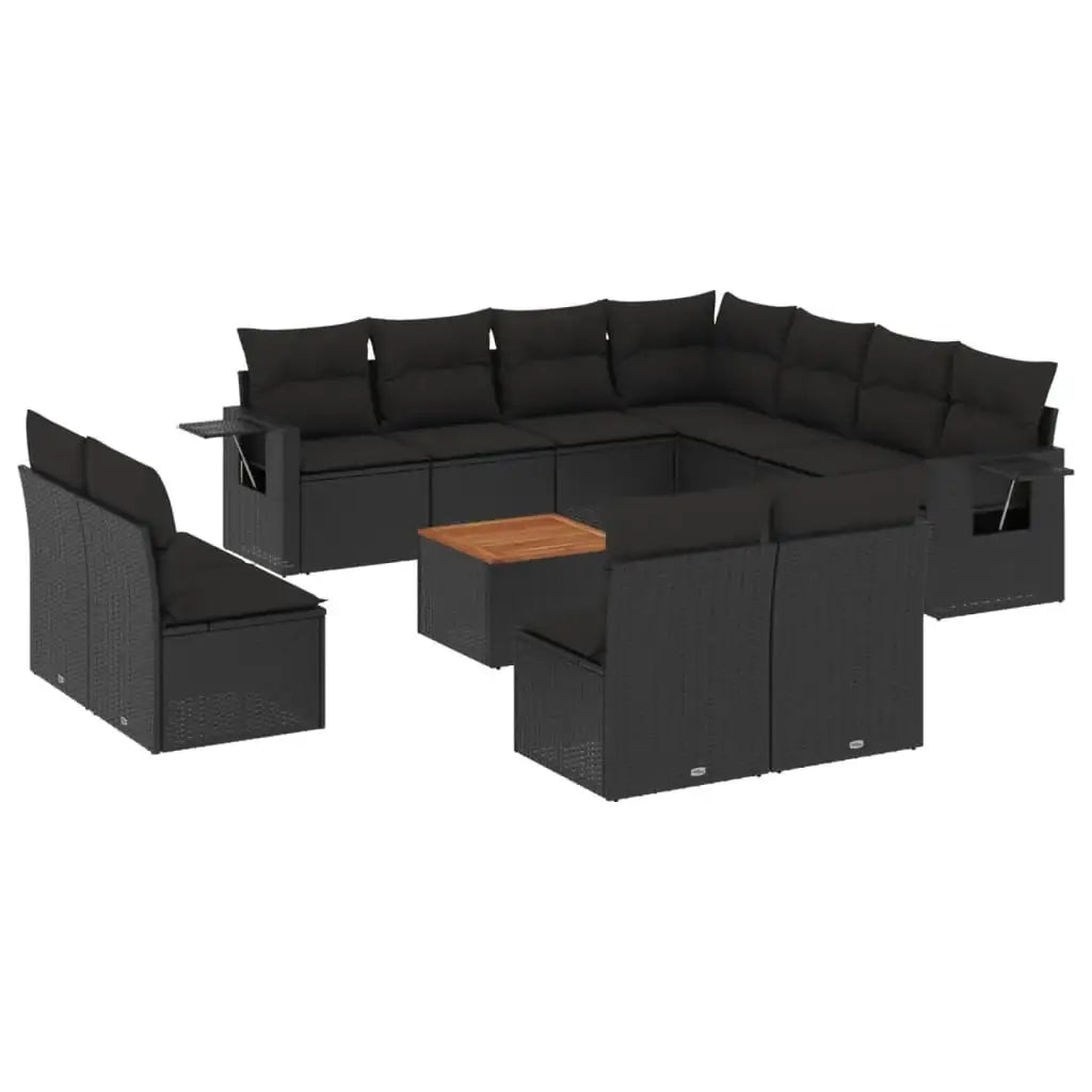 Set Divani da Giardino 12 pz con Cuscini Nero in Polyrattan - homemem39