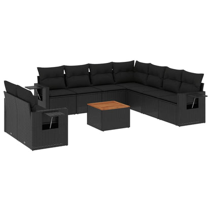 Set Divani da Giardino 10pz con Cuscini in Polyrattan Nero | homemem39
