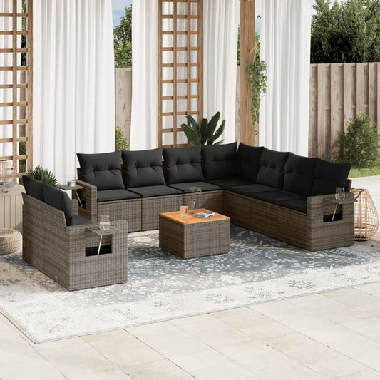 Set Divano da Giardino 10 pz con Cuscini Grigio in Polyrattan | homemem39