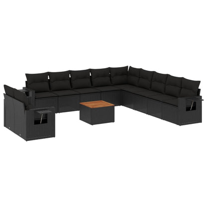 Set Divani da Giardino 12 pz con Cuscini Nero in Polyrattan | homemem39