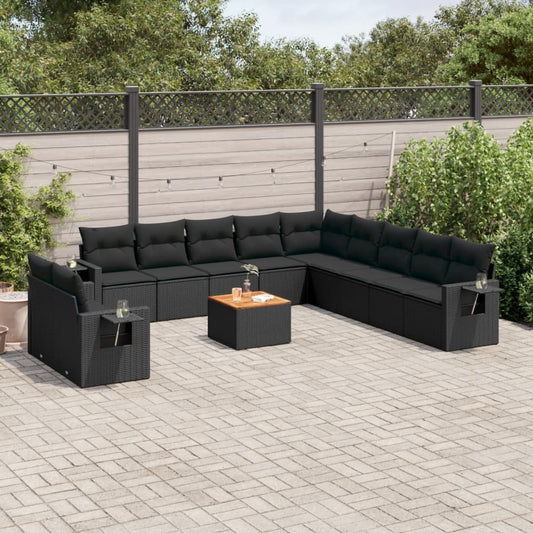 Set Divani da Giardino 12 pz con Cuscini Nero in Polyrattan | homemem39