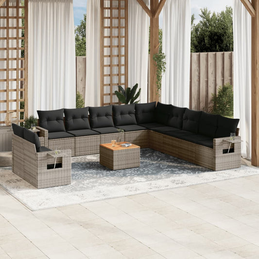 Set Divani da Giardino 12 pz con Cuscini Grigio in Polyrattan | homemem39