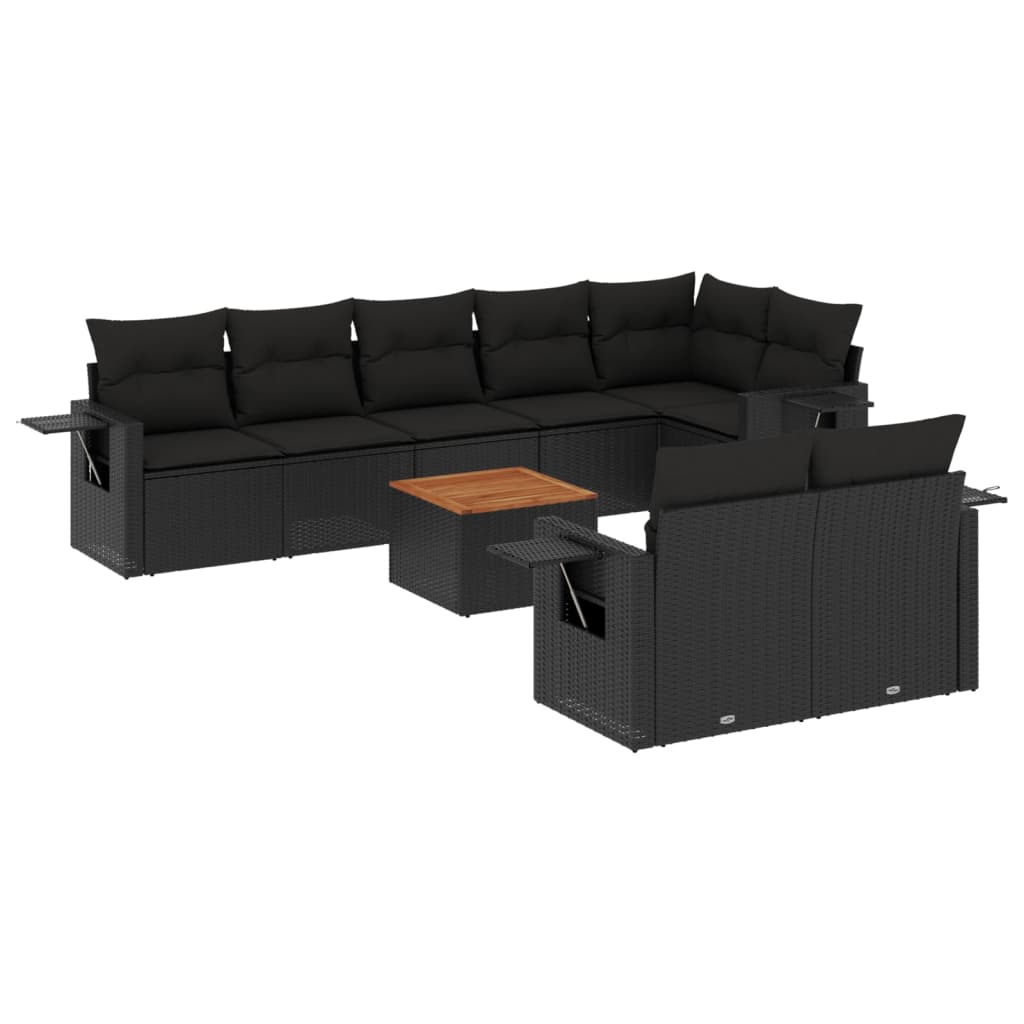 Set Divani da Giardino 9 pz con Cuscini Nero in Polyrattan | homemem39