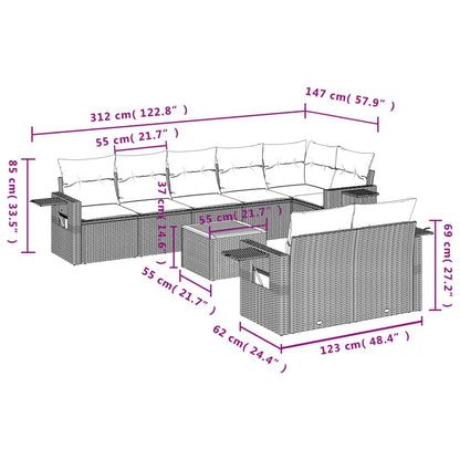Set Divani da Giardino 9 pz con Cuscini Nero in Polyrattan | homemem39