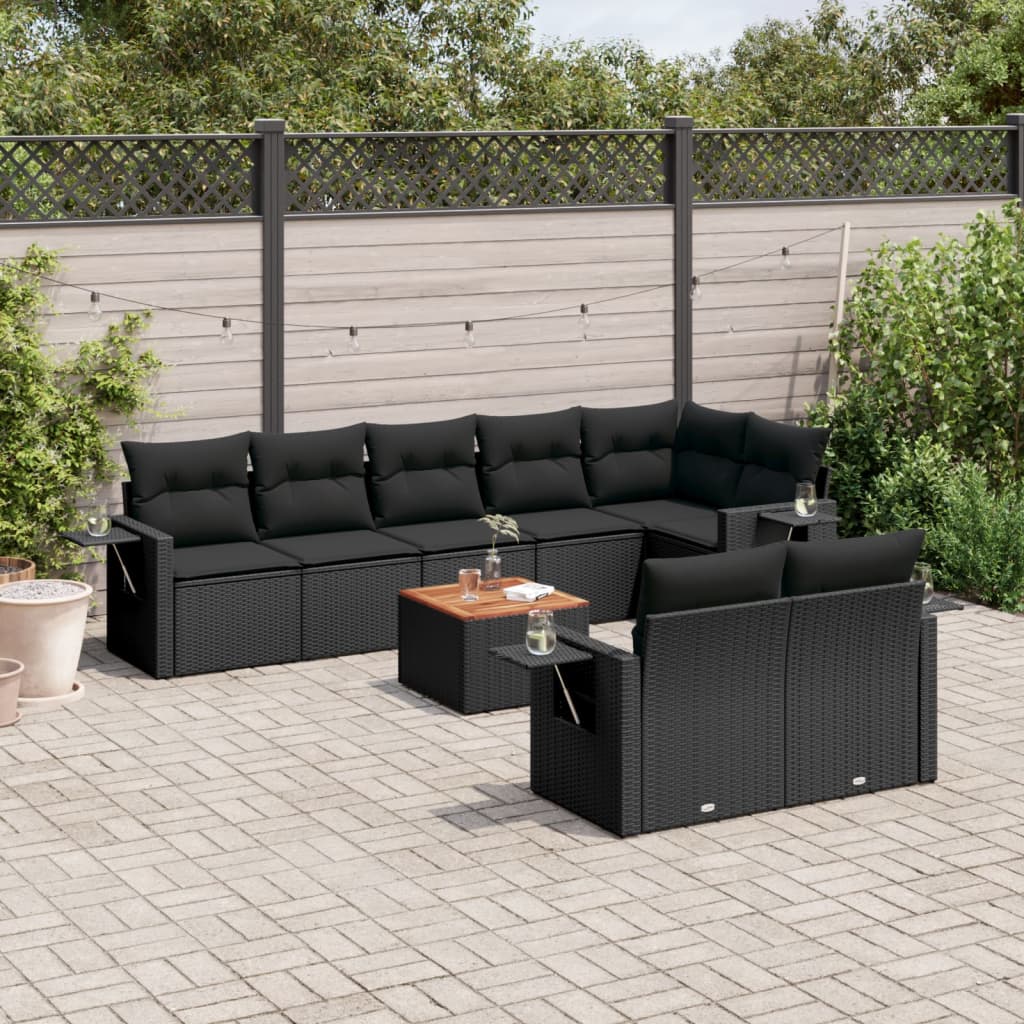 Set Divani da Giardino 9 pz con Cuscini Nero in Polyrattan | homemem39