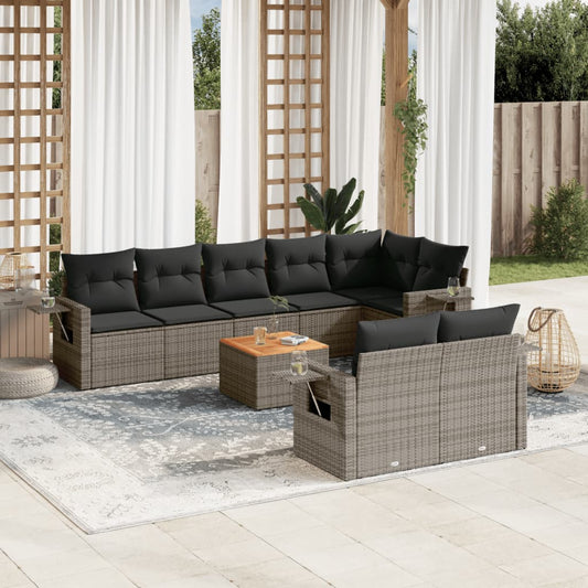 Set Divano da Giardino 9 pz con Cuscini Grigio in Polyrattan | homemem39