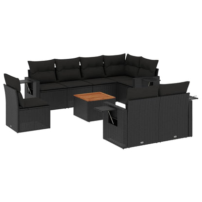 Set Divani da Giardino 9 pz con Cuscini Nero in Polyrattan | homemem39