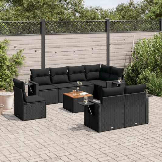 Set Divani da Giardino 9 pz con Cuscini Nero in Polyrattan | homemem39