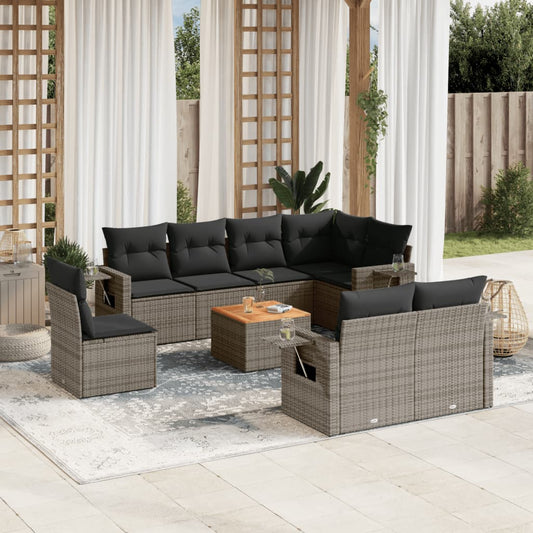 Set Divano da Giardino 9 pz con Cuscini Grigio in Polyrattan | homemem39