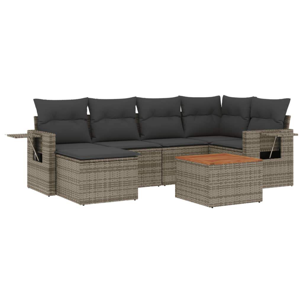 Set Divani da Giardino 7 pz con Cuscini Grigio in Polyrattan - homemem39